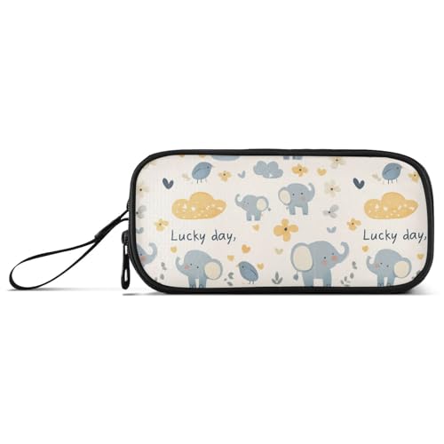 Federmäppchen mit blauem Elefant, niedliches Nylon-Federmäppchen für Teenager, großes Fassungsvermögen, großes Reißverschluss-Federmäppchen, Schule, Schreibwaren für Büro, Kinder von KLL