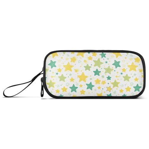 Federmäppchen mit grünen und gelben Sternen, Nylon, Reißverschluss, hohe Kapazität, Kunst-Federmäppchen, Schreibwaren-Tasche für Büro, Kinder von KLL