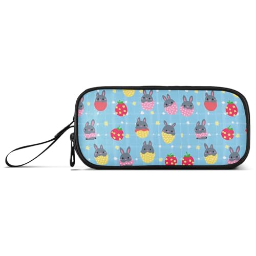 Federmäppchen mit niedlichem Osterhasen-Motiv, einfaches rotes blaues Nylon-Federmäppchen für Kinder, großes Fassungsvermögen, Schreibwaren für elementare Preppy von KLL