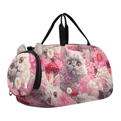 Fierce Selkirk Rex Cats Realistischer Stil Duffel Turnbeutel mit Schuhfach Multifunktionale Übernachtungstasche für Jungen und Mädchen von KLL