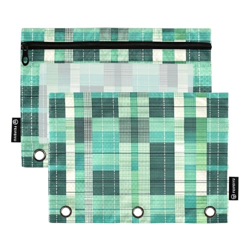 Fischgrätenmuster kariert türkis grün Ordner Stoff Federmäppchen für 3 Ringe Ordner mit Reißverschluss für Studenten Bürobedarf von KLL