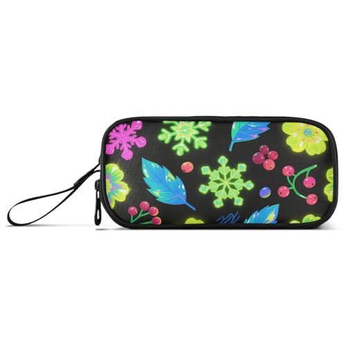 Fluoreszierendes grünes Federmäppchen mit Schneeflocken für Frohe Weihnachten, Nylon-Federmäppchen für Kinder, großes Fassungsvermögen, großes Reißverschluss-Federmäppchen, Schreibwaren für College von KLL