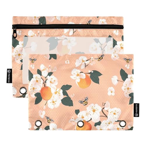 Fresh Serviceberry Fruit Pfirsichringe Ordnertasche Kunststoff Ordner Taschen für 3 Ringe Ordner mit Reißverschluss für Studenten Ofhce Supplies von KLL