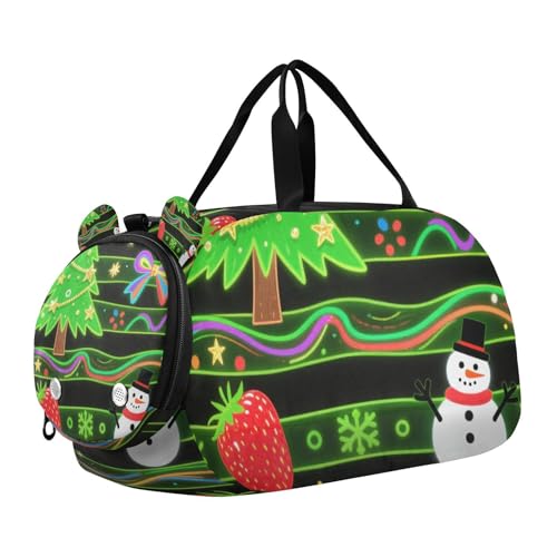 Frohe Weihnachten fluoreszierender Schneemann Kinder Seesack mit Schuhfach Große Kapazität Sporttasche Reisetasche für Reisen, Sport, Duffel, Weekender von KLL