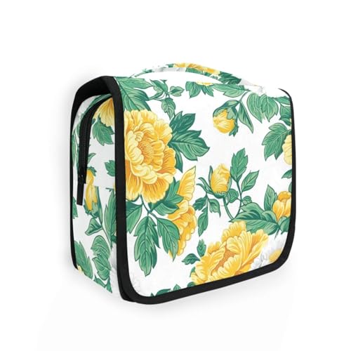 Gelbe und weiße Pfingstrosenbeutel für Damen, Reisen, mit Haken zum Aufhängen, Kulturbeutel, Fitnessstudio Gelbe und weiße Pfingstrosenbeutel für Damen, Reisen, mit Haken zum Aufhängen, Kulturbeutel, Fitnessstudio von KLL