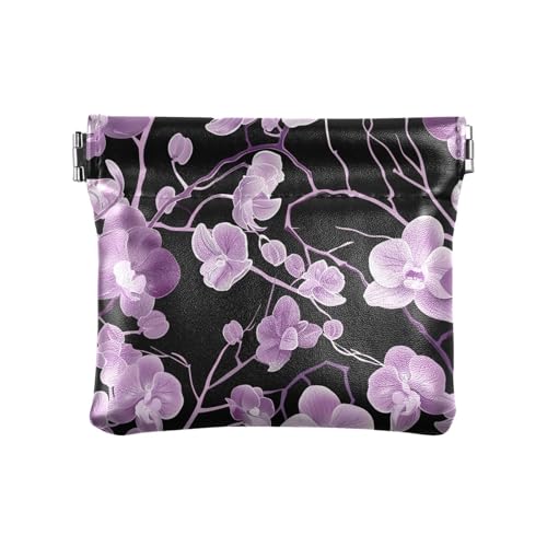 Geldbörse für Damen, Leder, Lavendel-Orchidee, Blumen, Schwarz, einzigartige Organisationstaschen für Frauen Geldbörse für Damen, Leder, Lavendel-Orchidee, Blumen, Schwarz, einzigartige Organisationstaschen für Frauen von KLL