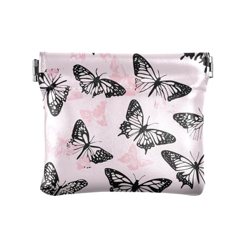 Geldbörse für Damen, Leder, niedliches Kleingeld, mit Verschluss, Rosa / Schwarz von KLL