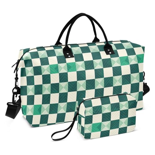 Gingham Jade Cream Dekorative Reise Übernachtung Handgepäcktasche Groß Turnbeutel mit Kulturbeutel für Trekking Multifunktional Bolsas para viajar en Avion de Mujer von KLL