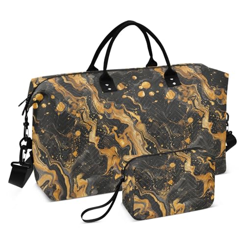 Gold und Schwarz Marmorierung Dekorative Seesack Große Turnbeutel mit verstellbarem Riemen für Sport Große Kapazität Bolsa de para Hombre von KLL
