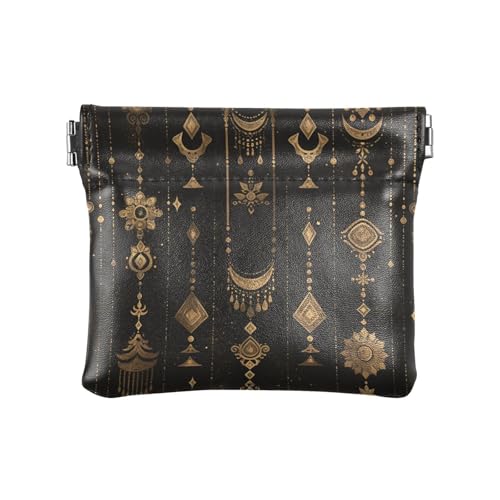 Gothic Schwarz Gold Kette Damen Kleine Leder Münzbörse Geldbörse Portmonee für Frauen von KLL