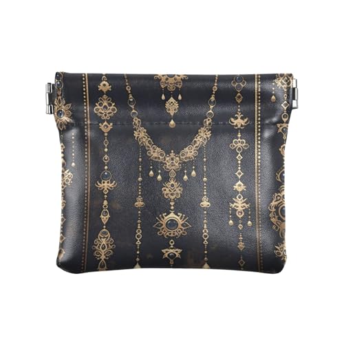 Gothic Schwarz Gold Kette Damen Kleine Leder Münzgeldbörse Geldbörse Niedlich Mini Kosmetikkoffer für Männer Frauen Reisen von KLL