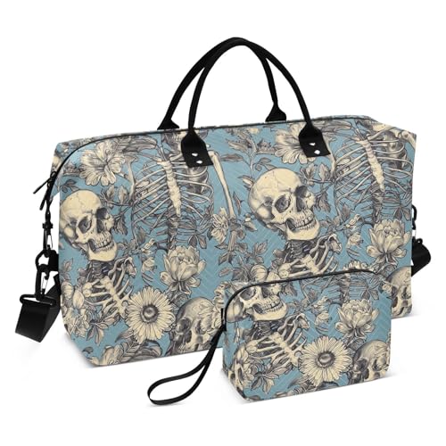Gothic Skelett Blume Dekorative Wochenendtasche Sport Turnbeutel mit verstellbarem Riemen für Geschäftsreisen Faltbar maletines para mujer de von KLL