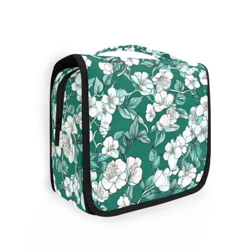 Grüne und weiße Vintage-Blumen-Tasche für Damen, Reisen, mit Haken zum Aufhängen, unverzichtbare Kosmetiktasche, Toilette Grüne und weiße Vintage-Blumen-Tasche für Damen, Reisen, mit Haken zum Aufhängen, unverzichtbare Kosmetiktasche, Toilette von KLL