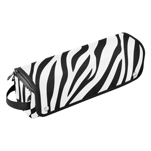 Haarwerkzeug-Reisetasche für Frauen mit Eisenmatte, wasserdicht, flacher Lockenstab, Reise-Organizer für heiße Werkzeuge, Lockenstab und Glätteisen, Haarvolumizer, Styler, schwarz-weiß, Tierstreifen von KLL