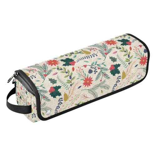Haarwerkzeug-Reisetasche für Frauen mit herausnehmbarer, hitzebeständiger Matte, Haarstyling-Zubehör-Organizer für Glätteisen, Lockenstäbe, Frohe Weihnachten, Urlaub, Blumenmuster (8) tragbare von KLL