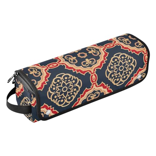 Haarwerkzeug-Reisetasche für Frauen mit herausnehmbarer, hitzebeständiger Matte, abnehmbarer Haarstyling-Zubehör-Organizer für Glätteisen, Glätteisen, Lockenstäbe, Goldmuster, Dunkelblau von KLL