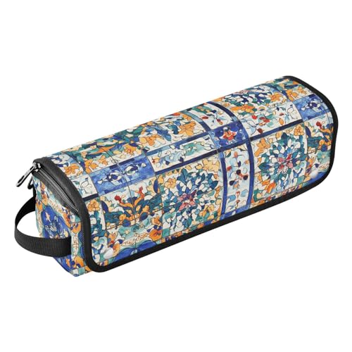 Haarwerkzeug-Reisetasche für Frauen und hitzebeständige Matte mit Reißverschluss, Lockenstab Reisehalter, Aufbewahrungstasche für Glätteisen, Lockenstäbe, Bohemian-Vintage-Blume, Damen-Essentials von KLL