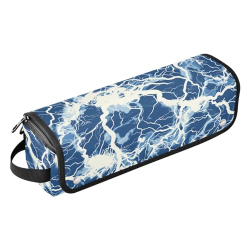 Haarwerkzeug-Reisetasche für Frauen und hitzebeständige Matte mit Reißverschluss, wasserdicht, flacher Lockenstab, Reise-Organizer für Glätteisen, Lockenstab, Haartrockner, Blitzschrauben, Blau / Weiß von KLL