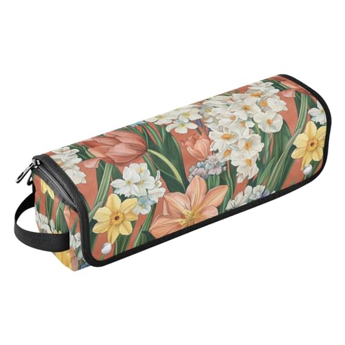 Haarwerkzeug-Reisetasche mit hitzebeständigem Polster, große Glätteisen, Reiseetui für Glätteisen, Lockenstäbe, Frühlingsblumen, Narzissen, Roségold, Reiseetui für Frauen von KLL