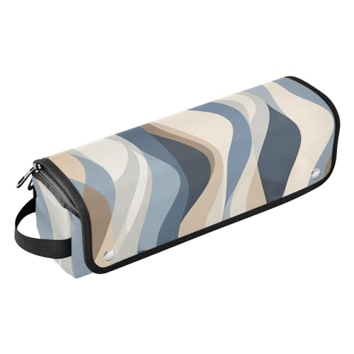 Haarwerkzeug-Reisetasche und hitzebeständige Matte, große Haarglätter, Reiseetui für Glätteisen, Lockenstab, Haartrockner, abstraktes Blau, Beige, Reiseutensilien für Frauen von KLL