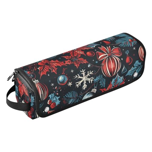 Haarwerkzeug-Reisetasche und hitzebeständige Matte mit Reißverschluss, große Kapazität, Glätteisen, Organizer für Glätteisen, Lockenstäbe, Vintage-Weihnachtsmuster mit einem roten und von KLL