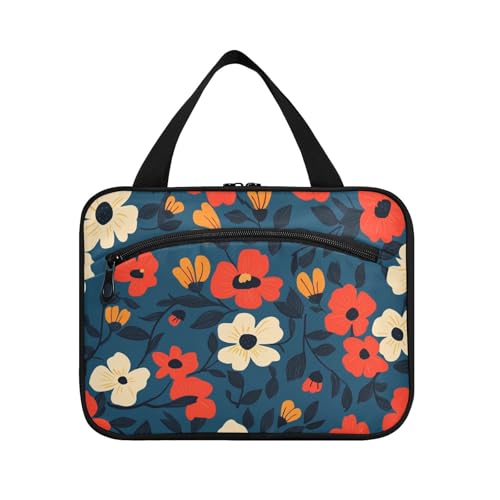 Hängetasche für Herren mit blauem Hintergrund, orangefarbene Blumen, mit Haken, Designer-Chic-Rasierset, Taschen für Männer und Frauen, ein Muss für den Urlaub von KLL