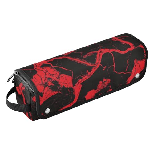 Hair Tools Reisetasche mit herausnehmbarer hitzebeständiger Matte, Heizwerkzeuge, Reisetasche, Organizer für Glätteisen, Lockenstäbe, Schwarz-Rot, unregelmäßige Marmor-Textur, Damen-Essentials von KLL