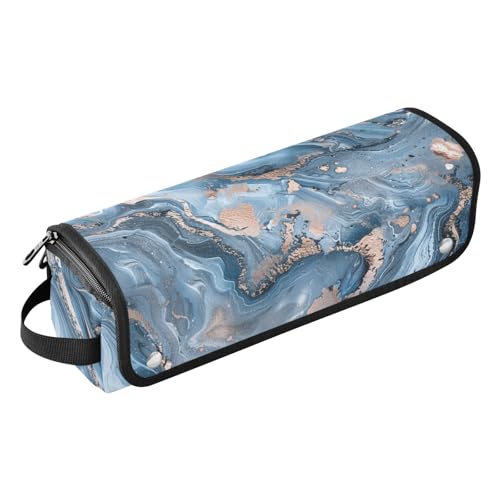 Hair Tools Reisetasche mit hitzebeständigem Pad Lockenstab Reisehalter Aufbewahrungstasche für Glätteisen, Lockenstab, Haartrockner, abstraktes Marmormuster, blau-goldenes Reiseetui für Frauen von KLL