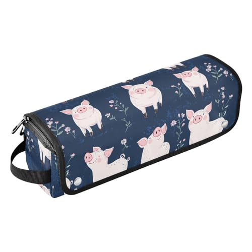 Hair Tools Reisetasche mit hitzebeständigem Polster, abnehmbares Haarstyling-Zubehör, Organizer für Glätteisen, heiße Werkzeuge und Haarpflege-Zubehör, Cartoon, süßes Schwein, marineblaue Reisetasche von KLL