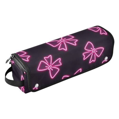 Hair Tools Reisetasche und hitzebeständige Matte, wasserdicht, flacher Lockenstab, Reise-Organizer für Lockenstab Glätteisen, flacher Haartrockner, Neonrosa, fluoreszierende Schleife, Reisetasche für von KLL