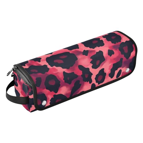 Hair Tools Reisetasche und hitzebeständige Matte, wasserdichter Lockenstab Reiseetui für Glätteisen, Glätteisen, Lockenstäbe, Tierhaut, Leopardenmuster, Rot, Schwarz, Reiseutensilien für Frauen von KLL