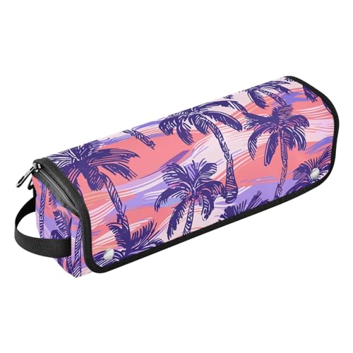 Hair Tools Reisetasche und hitzebeständige Matte mit Reißverschluss, große Kapazität, Glätteisen, Organizer für Glätteisen, Lockenstab und Haartrockner, violetter Sonnenuntergang, Strandpalmen von KLL