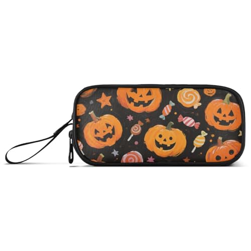 Halloween-Federmäppchen mit gelbem Kürbisbonbons aus Nylon für Kinder, hohe Kapazität, Federmäppchen für Mädchen, Schreibwarentasche für Schüler von KLL