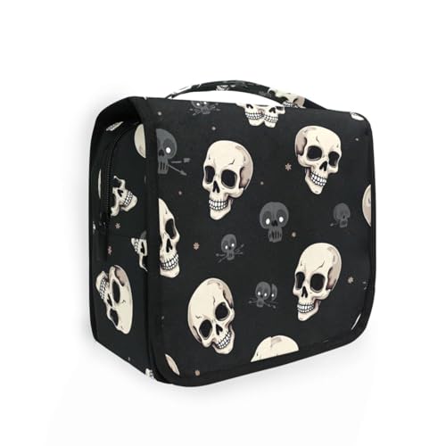 Halloween-Kulturbeutel mit Totenköpfen, für Reisen, Damen, mit Haken zum Aufhängen, Zubehörtasche für Toilettenartikel, Reisen Halloween-Kulturbeutel mit Totenköpfen, für Reisen, Damen, mit Haken zum Aufhängen, Zubehörtasche für Toilettenartikel, Reisen von KLL