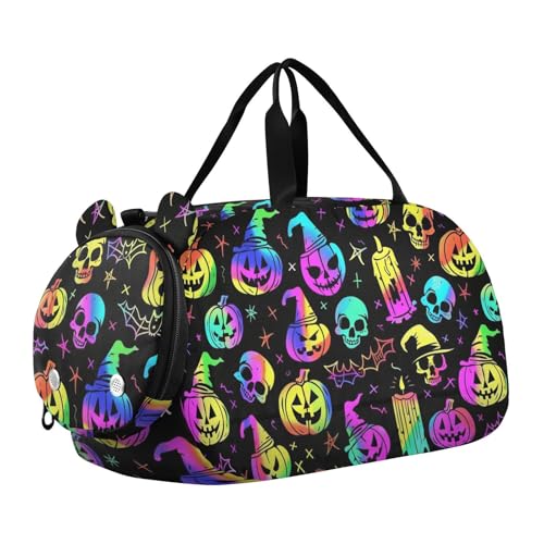 Halloween Neon Style Mädchen Gym Duffel Bag mit Schuhfach Leichte Weekender Übernachtung Seesack für Schule, Praxis, Sport, Reisen von KLL