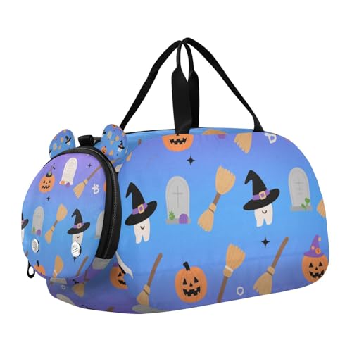 Halloween Orange Kürbis Hexe Kleiner Turnbeutel mit Schuhfach Multifunktionale Weekender Overnight Range Bag für Jungen und Mädchen von KLL