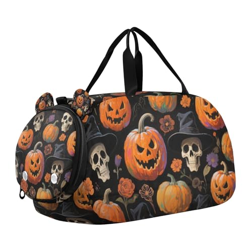 Halloween Orange Pumpkin Duffel Gym Bags with Shoes Compartment Large Capacity Kids Overnight Duffel Bag for Travel, Swimming, Dance, Ballet von KLL