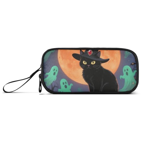 Halloween Schwarze Katzen Orange Mond Nylon Federmäppchen für Kinder Große Kapazität Mesh Stifteetui Schule Schreibwaren für Schüler von KLL