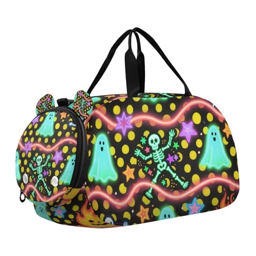 Halloween gelb gepunktet kleiner Turnbeutel mit Schuhfach Multifunktionale Wochenendtasche Übernachtung Tanztasche für Reisen, Sport, Duffel, Weekender von KLL