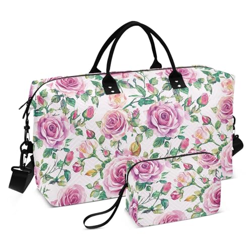 Handgezeichnete Rosen, Pfirsichfarben, dekorative Tragetasche und Gepäck, Turnbeutel mit Kulturbeutel zum Wandern, faltbar, Bolso para viajar von KLL