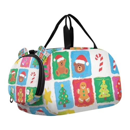 Happy Christmas Bear Seesack mit Schuhfach, leichtes Handgepäck für Jungen und Mädchen von KLL