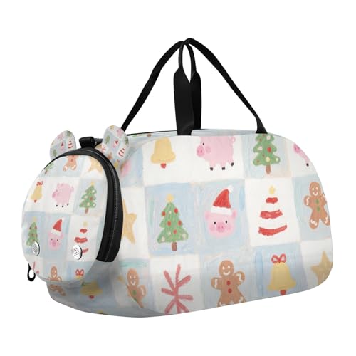 Happy Christmas Pink Pig Sporttasche mit Schuhfach, großes Fassungsvermögen, Reisetasche mit verstellbarem Riemen, für Jungen und Mädchen Happy Christmas Pink Pig Sporttasche mit Schuhfach, großes Fassungsvermögen, Reisetasche mit verstellbarem Riemen, für Jungen und Mädchen von KLL