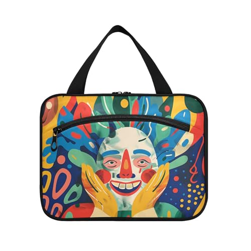 Happy Clown Kulturbeutel zum Aufhängen, mit Haken, Designer-Unisex-Kulturbeutel für Herren, für Reisen, Make-up, Camping, Porta, Kosmetik, Mujer para cartera, L von KLL