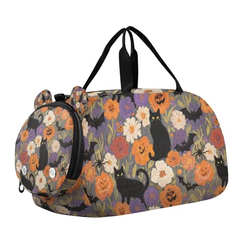 Happy Halloween Totenkopf Blumen Kleiner Turnbeutel mit Schuhfach Multifunktionale Wochenend-Reisetasche für Reisen, Sport, Duffel, Weekender von KLL