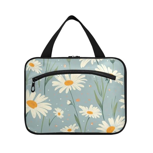 Herren-Kulturbeutel mit Haken, Blumenmuster, mit Haken, Designer-Kulturbeutel für Reisen, Essentials, Rucksackreisen, Organizer de maquillaje para L, Gänseblümchen-Grün von KLL