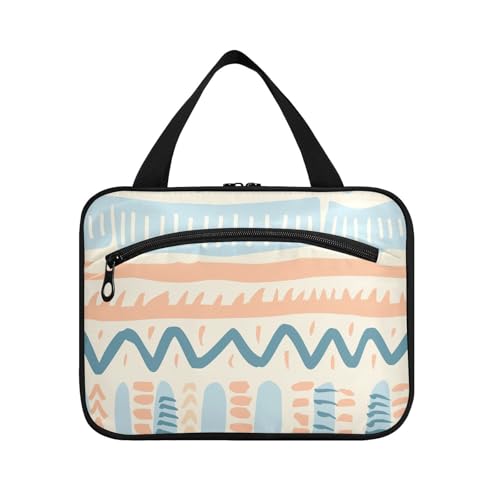 Herren-Kulturbeutel mit Haken, Designerzubehör, Kosmetiktasche für Reisen, Rucksackreisen, Pastellfarben, Bohemian-Stil, Tribal-Muster, Größe L von KLL