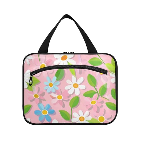 Herren-Kulturbeutel mit Haken, buntes Blumenmuster, Pfirsichgrün, kompaktes Designer-Rasierset für Reisezubehör, Fitnessstudio, Bolsa para maquillaje L von KLL
