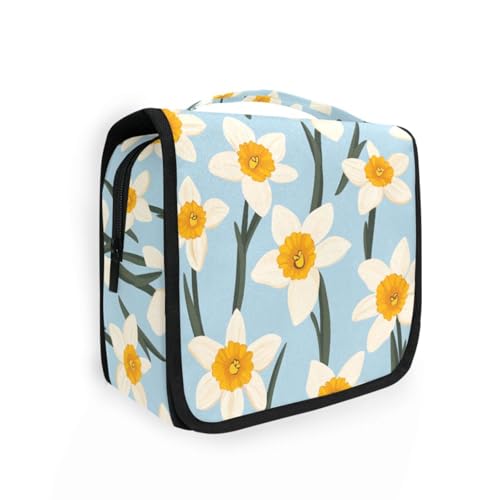 Herren-Kulturbeutel mit Haken zum Aufhängen, Motiv: Narzissen, Landhausstil, Cartoon-Stil, multifunktional, für Hotel von KLL