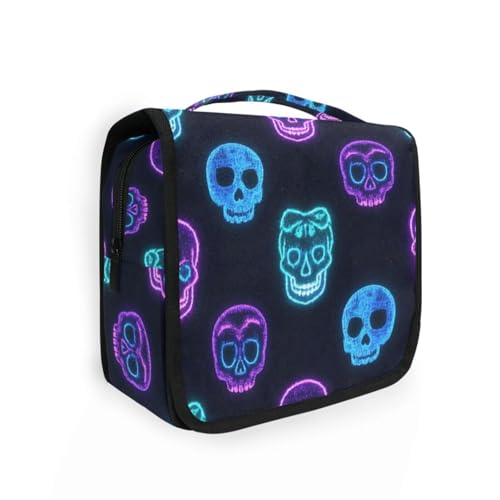 Herren-Reisetasche mit neonfarbenem fluoreszierendem Totenkopf, mit Haken zum Aufhängen, tragbare Tasche mit Fächern, für Reisen von KLL