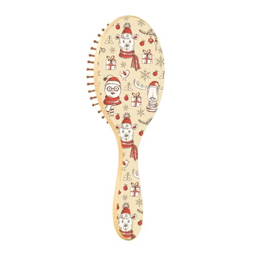 Holz-Haarbürste, Holz-Paddelbürste, Holzhaarbürsten für Frauen, Haarbürste, Massagebürste, Frohe Weihnachten, Elch, niedliches Tier von KLL